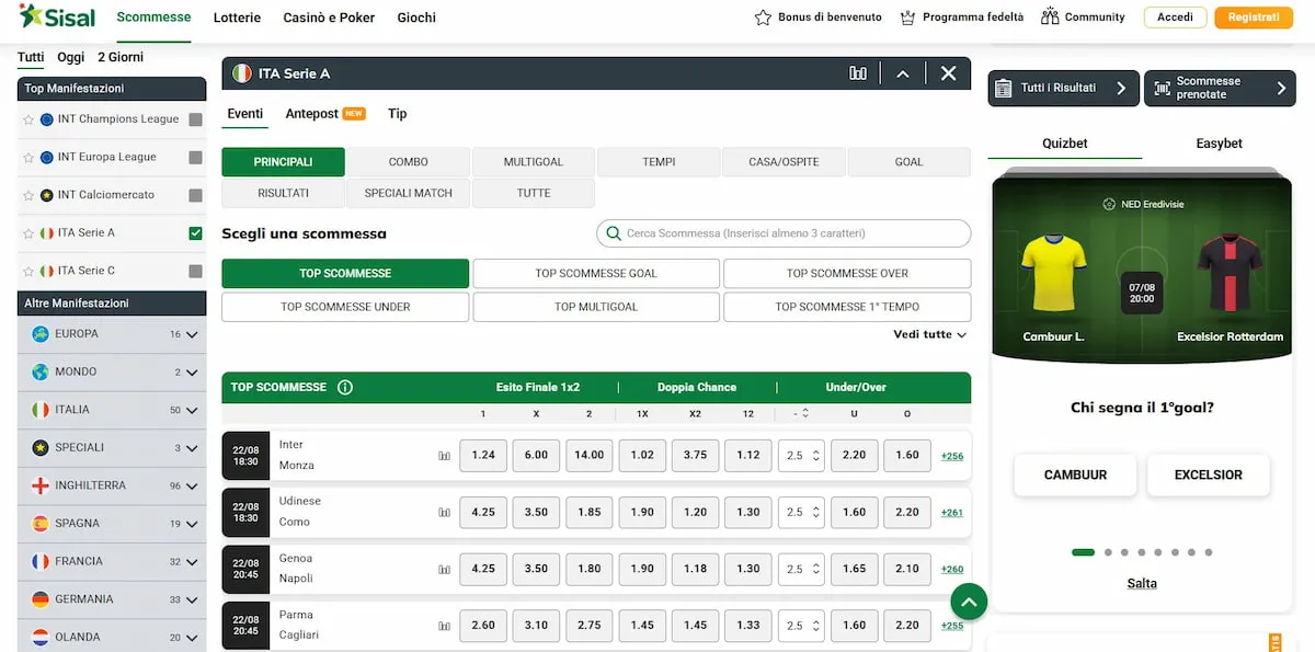 scommesse per la Serie A su Sisal bookmaker